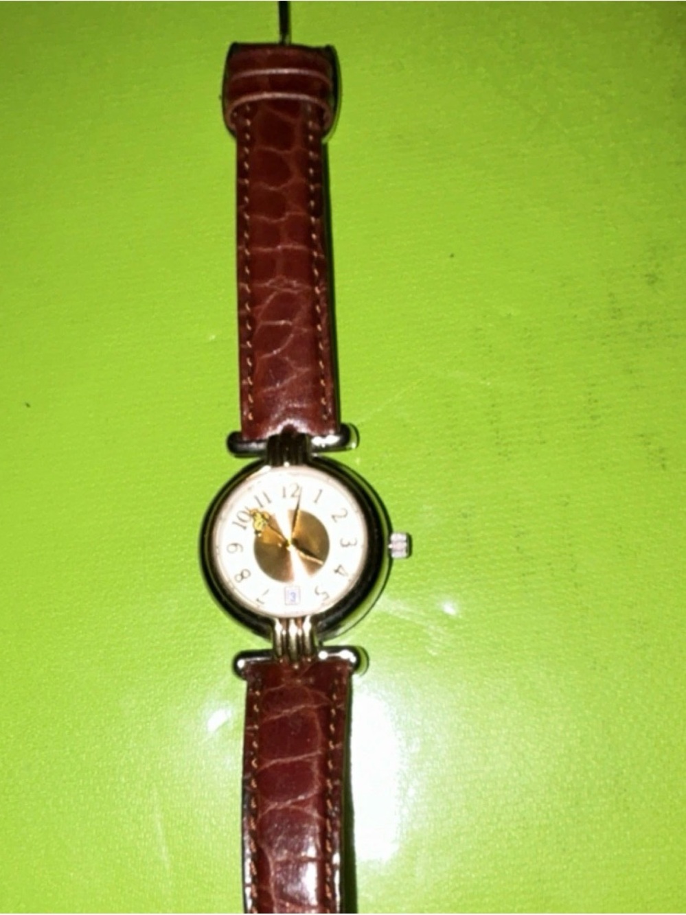 Disney Brown Leather Strap Ladies Watch with Gold Dial